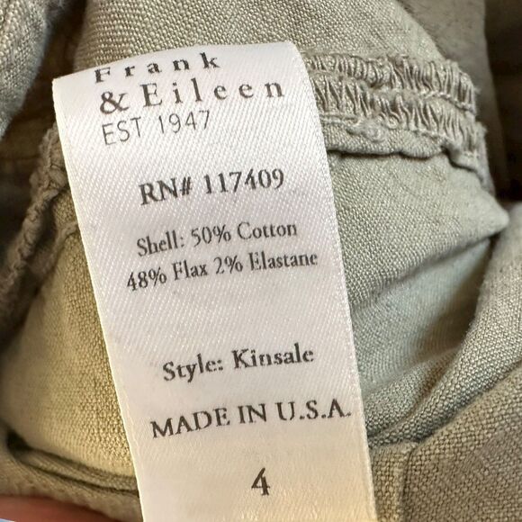Frank & Eileen Kinsale Performance Pant In Sage Womens Flax Cotton Blend Size 4 - Picture 10 of 10